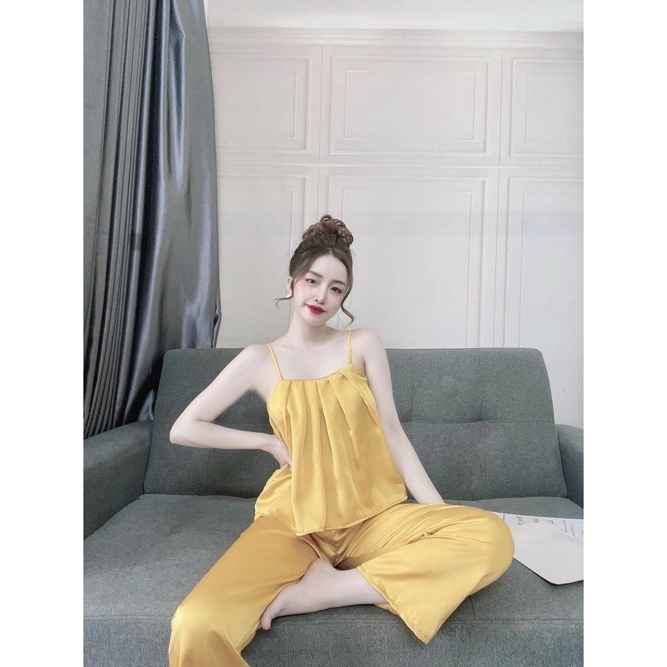 Đồ ngủ lụa satin áo 2 dây quần dài lịch sự, chất lụa đẹp, mát, ít nhăn, kiểu dáng rộng rãi, thoải mái, phom dưới 55kg
