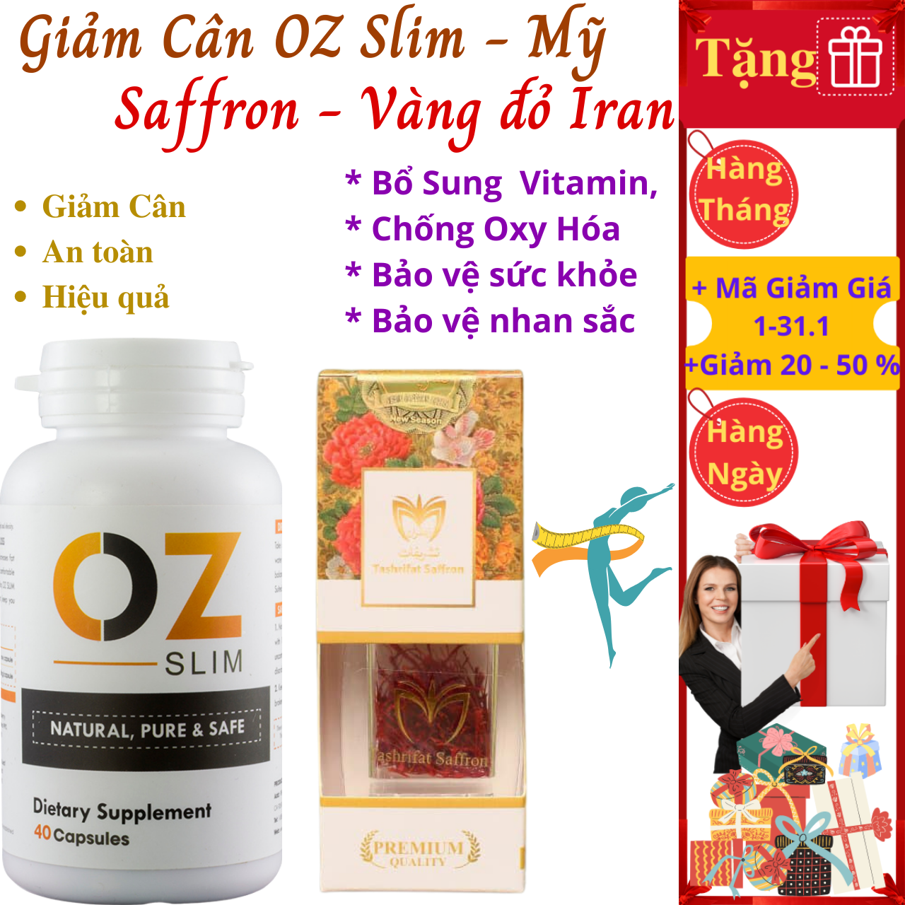 Hỗ trợ giảm cân thảo mộc Oz Slim Mỹ chiết xuất từ 6 loại cây trái tự nhiện - cải thiện giảm cân an toàn, hiệu quả, đẹp dáng, đẹp da - Massel Official