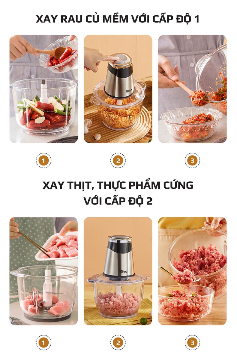 Máy Xay Thịt Thực Phẩm Hàng Chính Hãng Đa Năng OLIVO FC21 Cao Cấp - Dung Tích Lớn 2.1L - Công Suất 500W - Thương Hiệu Mỹ