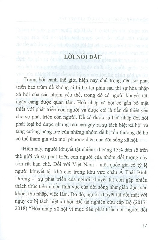 Hòa Nhập Xã Hội Của Người Khuyết Tật Từ Tiếp Cận Phát Triển Con Người (Sách Chuyên Khảo)