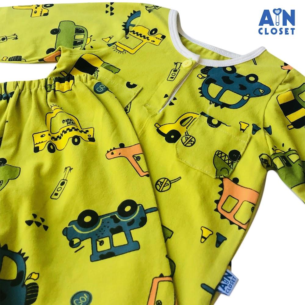 Bộ quần áo dài bé trai họa tiết Ôtô vàng thun cotton - AICDBGMUCP2V - AIN Closet