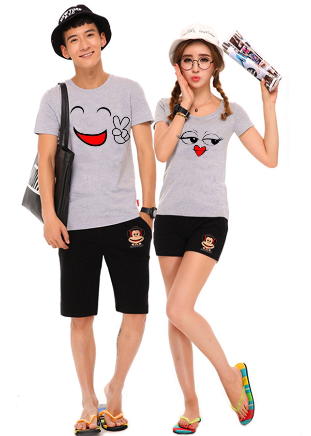 Bộ Áo Thun Đôi Nam Nữ Emotions Màu Xám