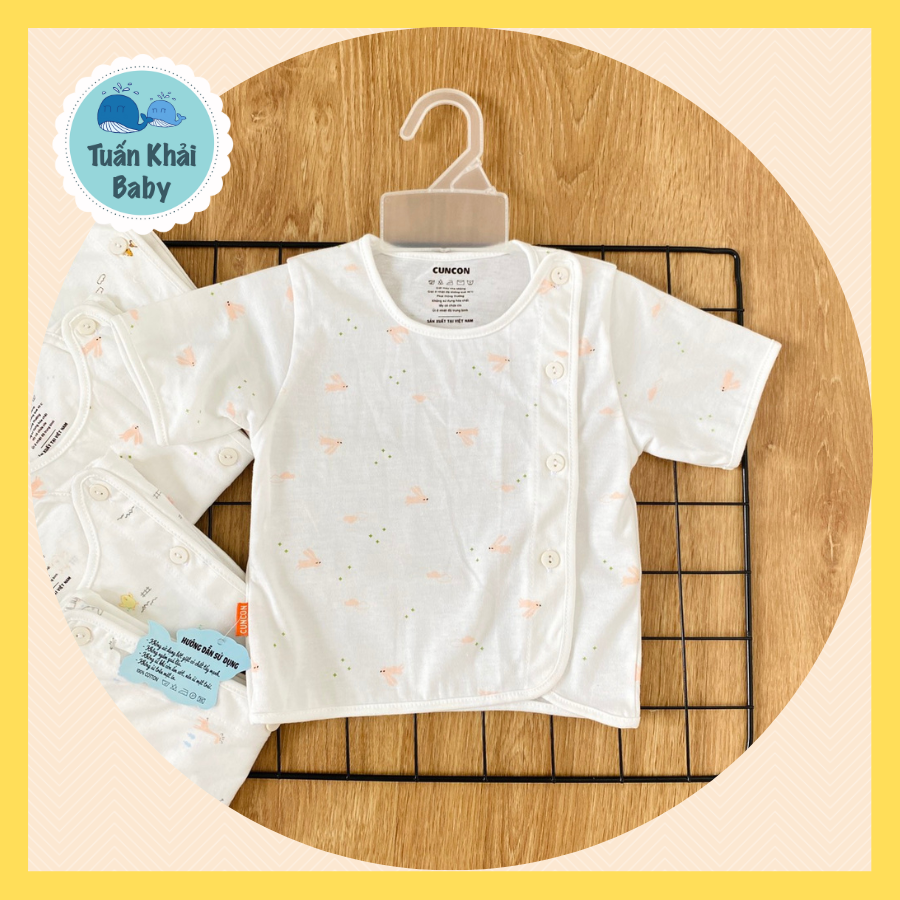 Áo sơ sinh (1 áo) cotton cao cấp CUNCON | Mẫu Tay Ngắn Họa Tiết Cài Lệch | Size 1,2,3 cho bé sơ sinh - 9kg