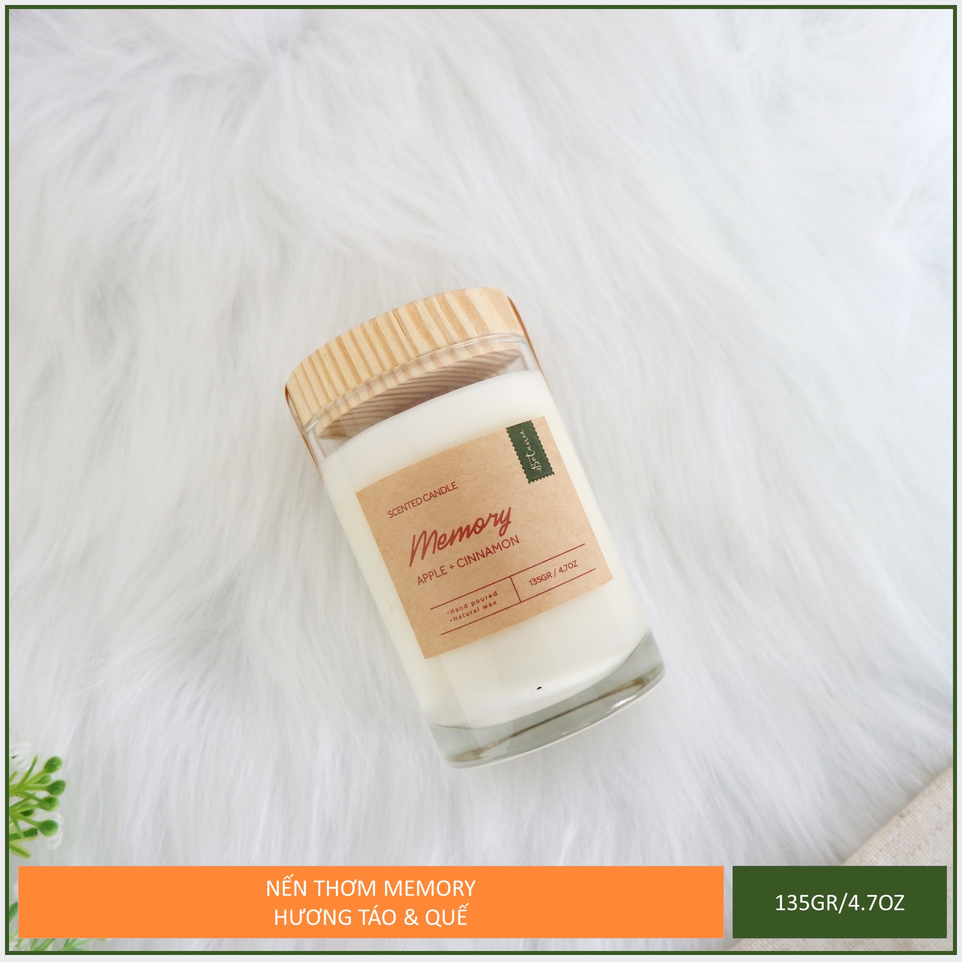 Nến thơm hương táo quế thiên nhiên cao cấp - Bấc gỗ, không khói - Sáp nành [Apple Cinnamon Candle]