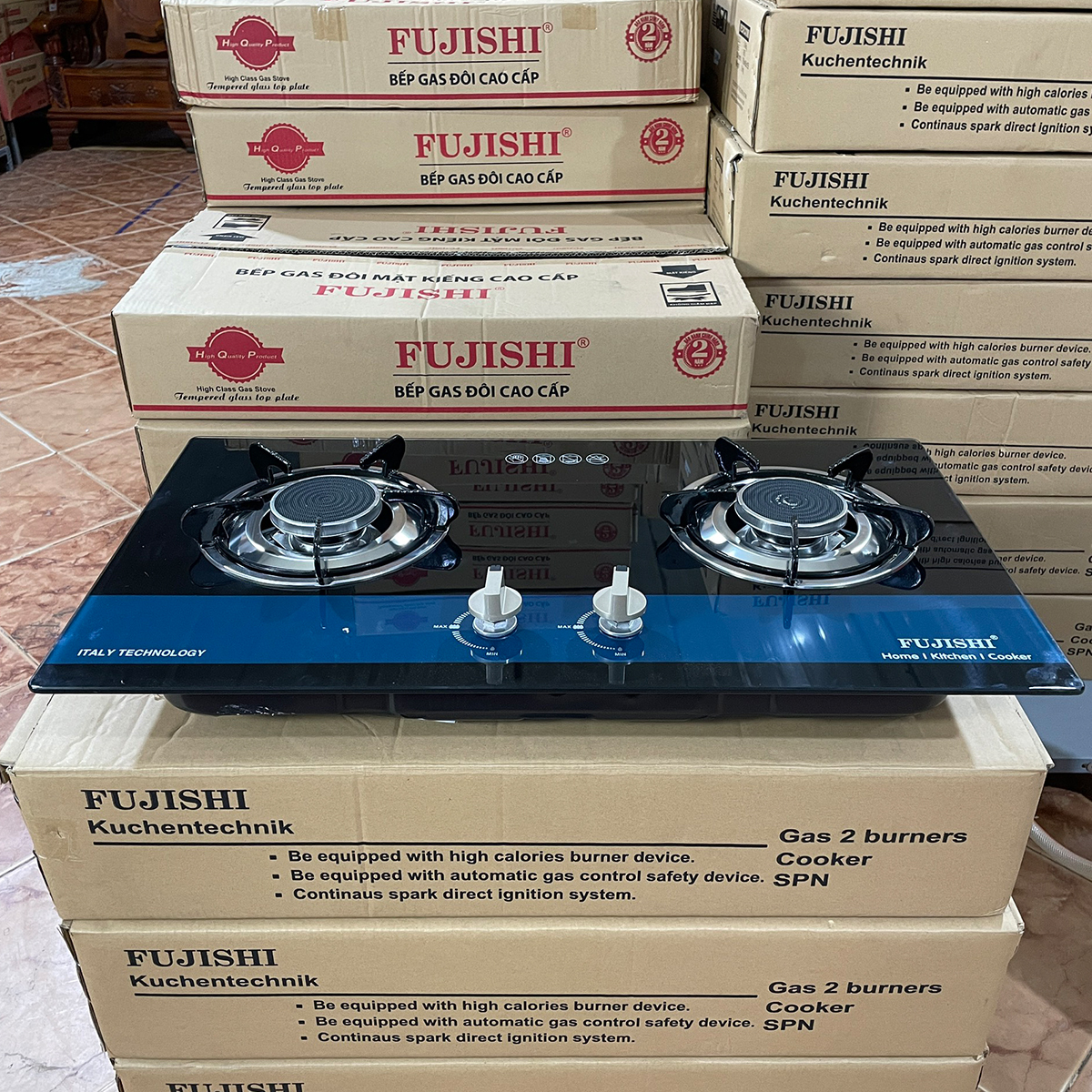 Bếp gas âm hồng ngoại Fujishi FJ-8010IC - KÍNH XANH - Đánh lửa IC cực nhạy - Lửa xanh tiết kiệm gas - Hàng chính hãng