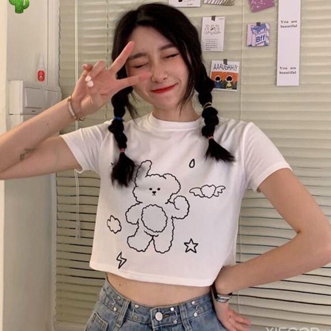 Áo croptop in hình GÂU' siêu cưng
