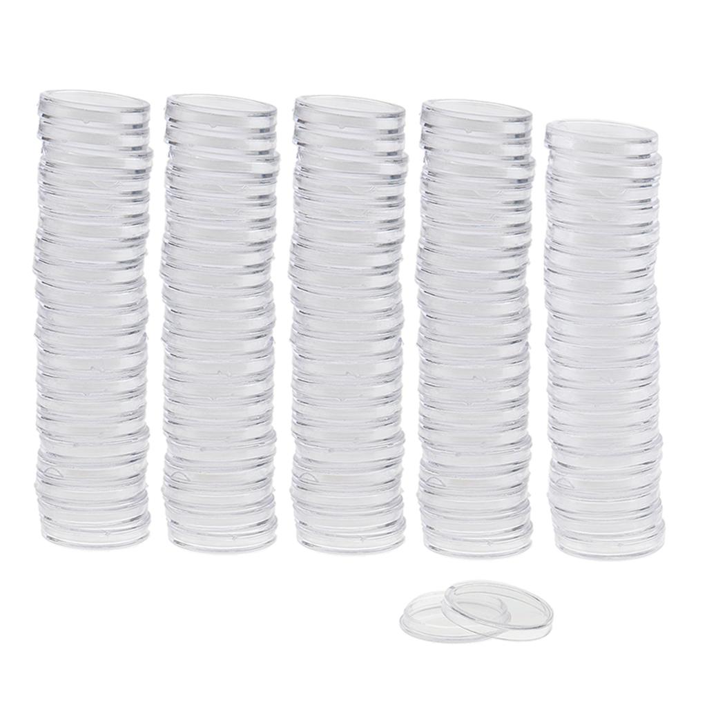 100pcs Clear Round Plastic Coin Capsules Container Storage Holder Case