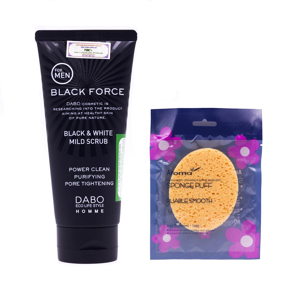 Sữa Rửa Mặt Nam Ngừa Mụn Kháng Khuẩn Cho Da Hàn Quốc Dabo Black Force(120ml) + Bông Rửa Mặt Cao Cấp Aroma– Hàng Chính Hãng