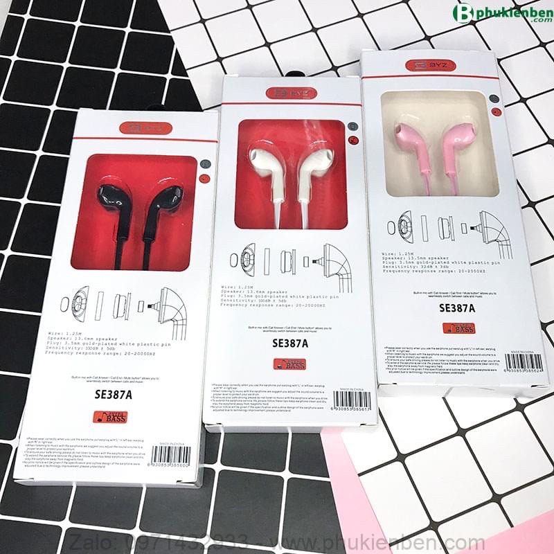 Tai nghe nhét tai BYZ SE 387 có mic, dây dẹp chống rối, âm thanh hay