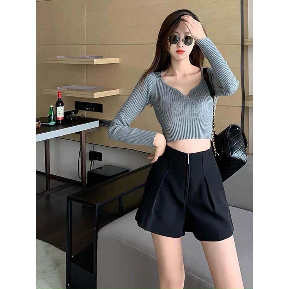 Quần short nữ cạp liền siêu cao quần sooc nữ khóa đồng thời trang nữ Banamo Fashion 638