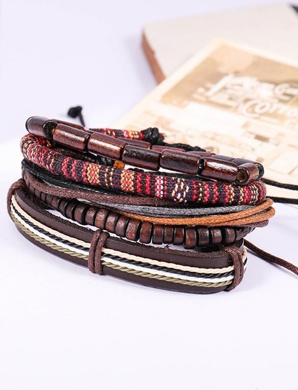 Set 5 vòng tay Handmade cá tính Nam Nữ, Kích thước 18 - 22 cm, Chất Liệu da phối Vải Canvas, Phù hợp các bạn trẻ năng động, cá tính