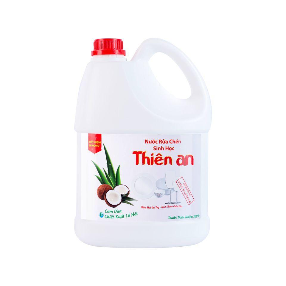 Nước rửa chén sinh học Thiên An lô hội, cơm dừa ít bọt mềm da tay 3,8 kg