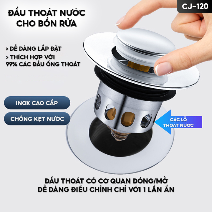 Nắp Đậy Lỗ Thoát Nước Chậu Rửa Bát Chất Liệu Inox 304 Cao Cấp Không Gỉ Sét Hoặc Oxy Hoá Theo Thời Gian CJ-120