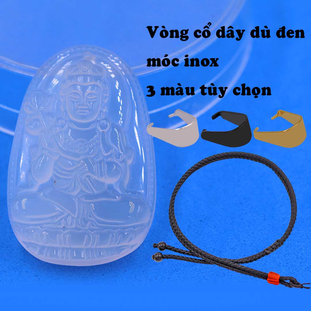 Mặt Phật Đại thế chí mã não trắng kèm vòng cổ dây dù đen + móc inox trắng, mặt dây chuyền Phật bản mệnh, vòng cổ mặt Phật