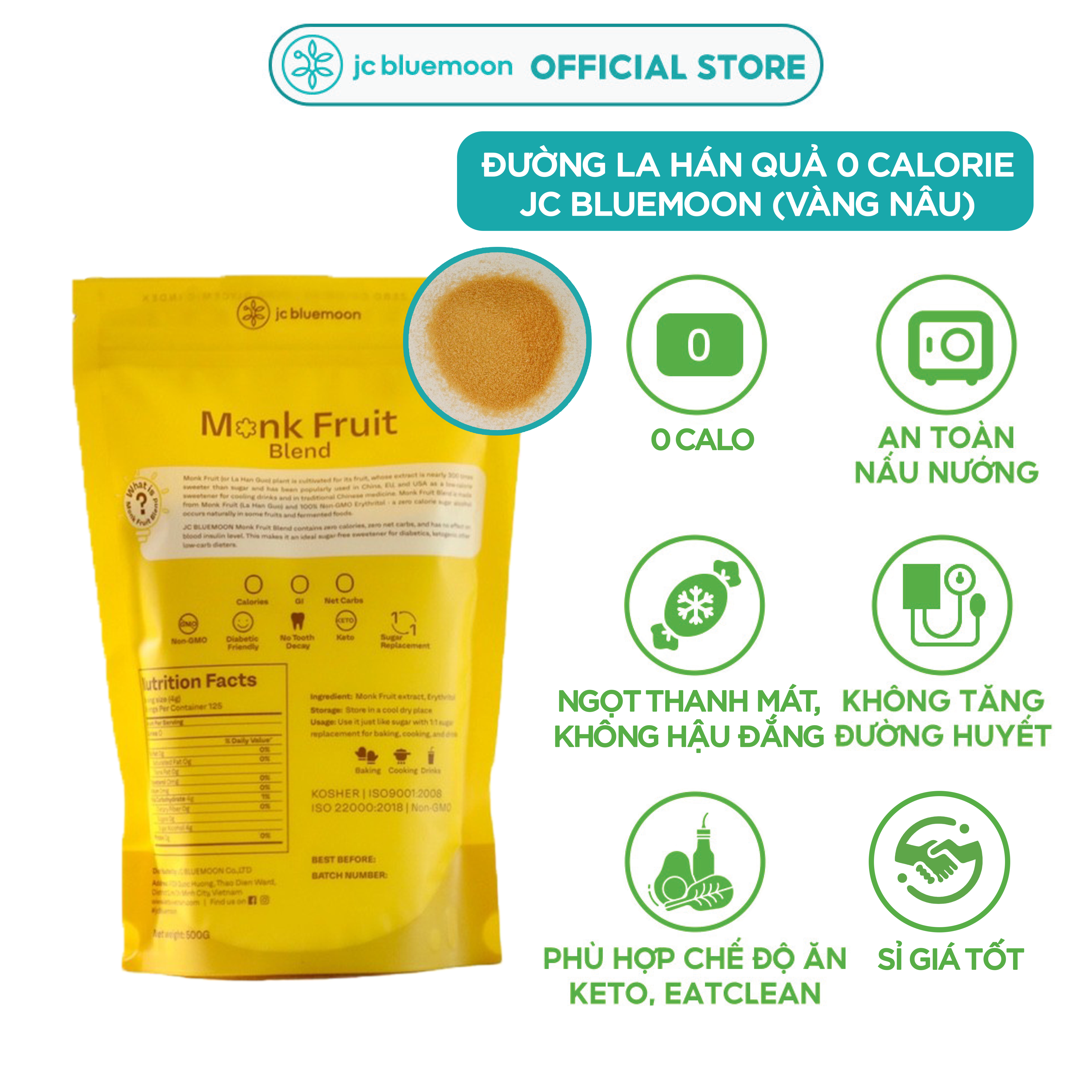 Đường La Hán Qủa Nâu JC BLUEMOON Brown Monk Fruit Blend 500g