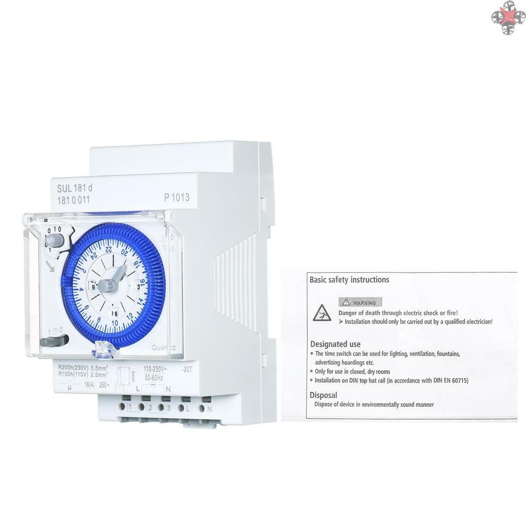 SUL181d 24-Hour Mechanical Timer 30-Minute Intervals Time Switch Relay Electrical Programmable Timer 24 hour Din Rail Timer Switch with 96 Times Off or On Time Set