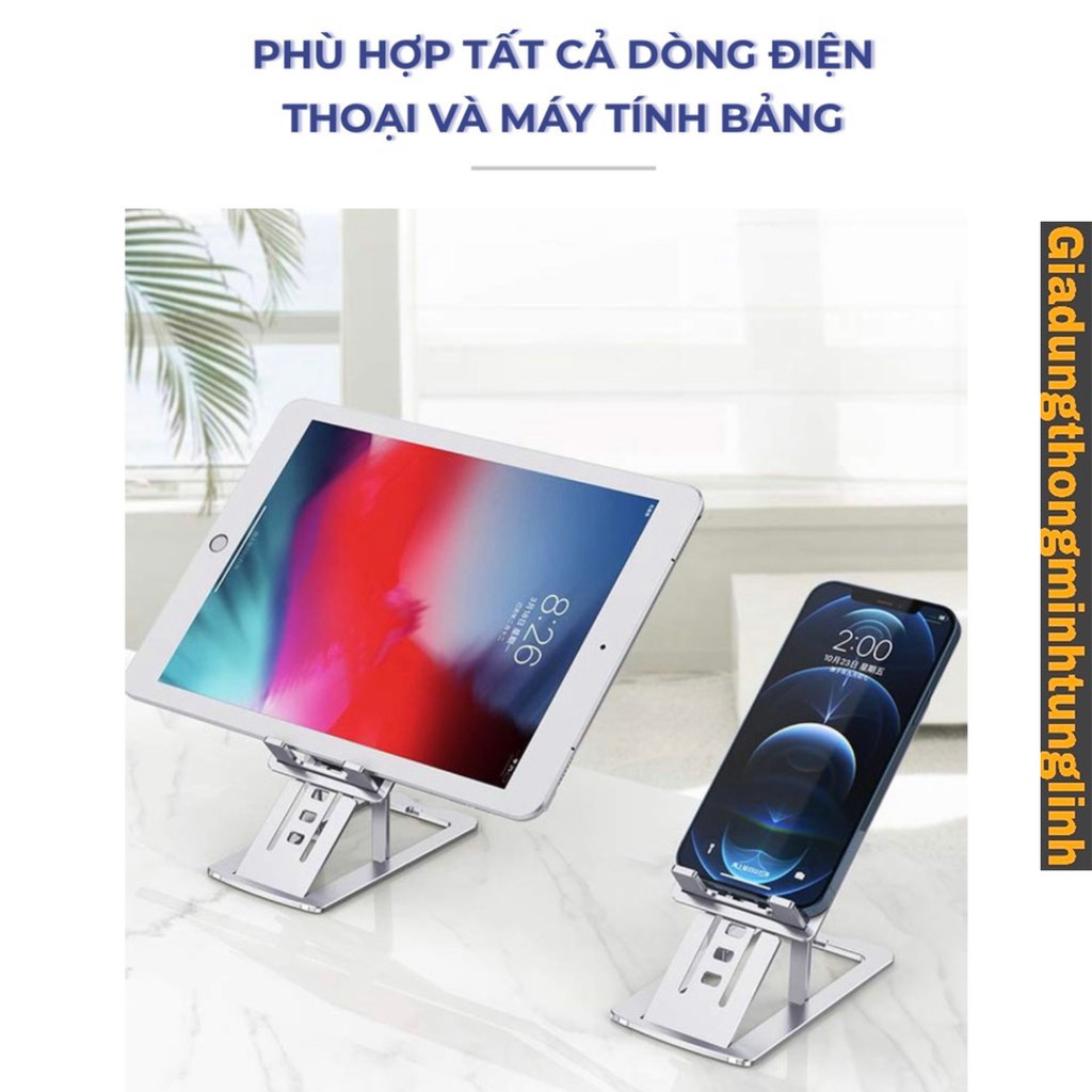 Giá Đỡ Điện Thoại, Kệ Máy Tính Bảng Gấp Gọn Nhôm Nguyên Khối Cao Cấp - Dành cho các kích thước từ 3.4 inch đến 15 inch