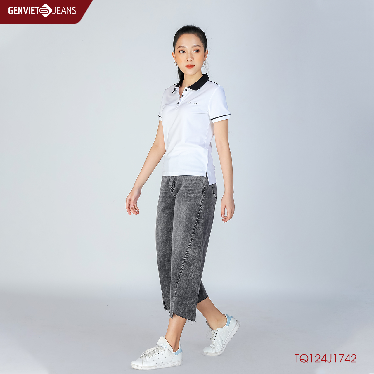 Quần Dài Lửng Jeans Nữ Ống Suông TQ124J1742 GENVIET