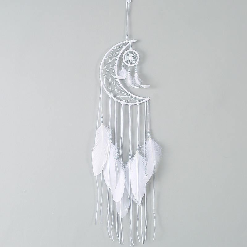 Dream Catcher Mặt Trăng Lớn Phối Lông Vũ Tua Rua Dài