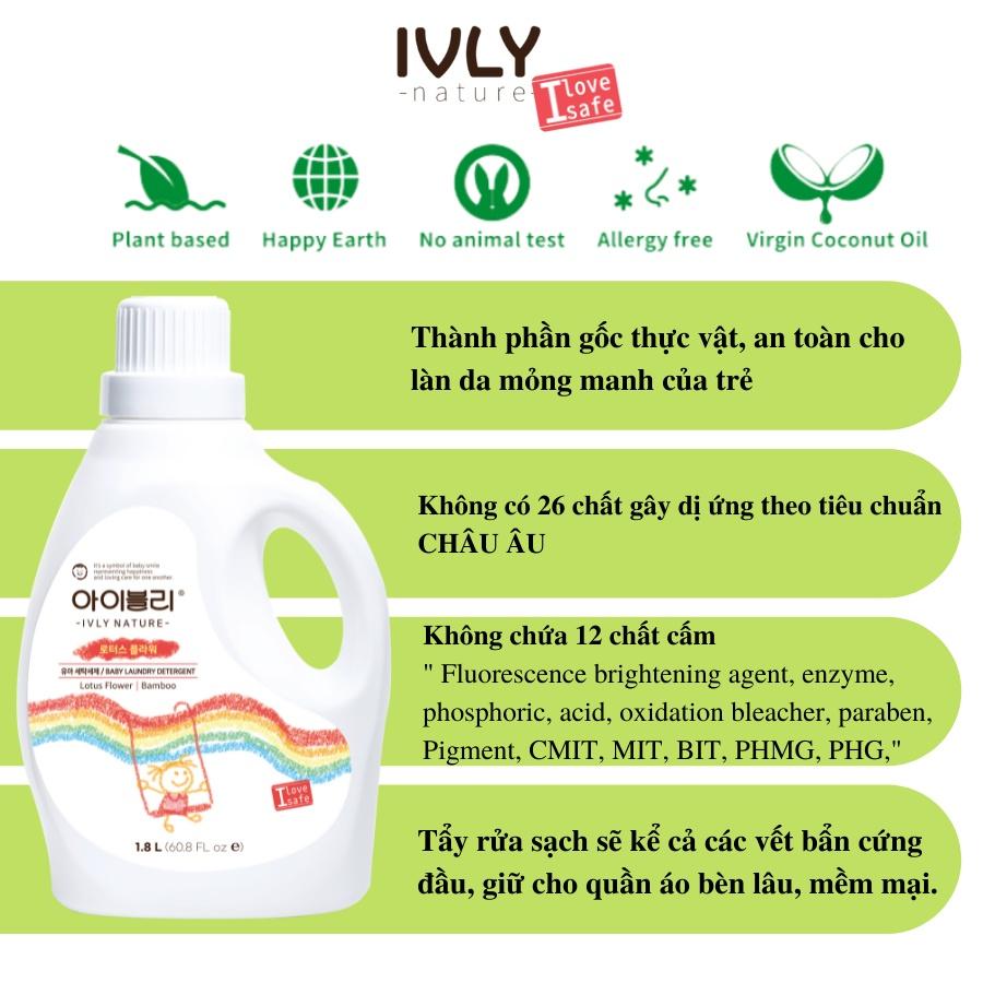 Nước giặt cho bé hữu cơ Hàn Quốc IVLY NATURE hương hoa sen an toàn cho làn da dung tích 1800ml ivly003