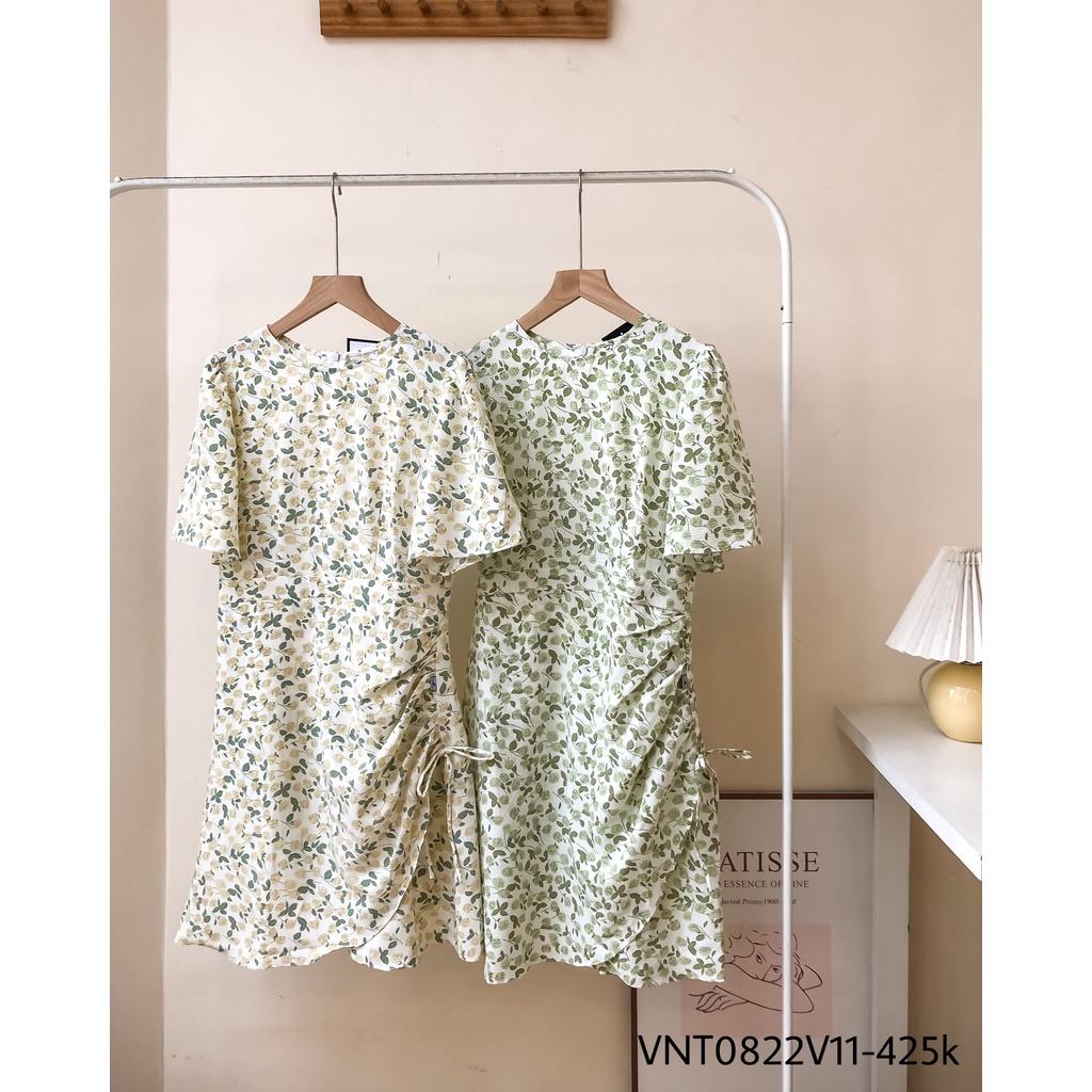 Váy dài cổ tròn họa tiết hoa lá buộc tà hàng thiết kế vnt0822v11 by germe