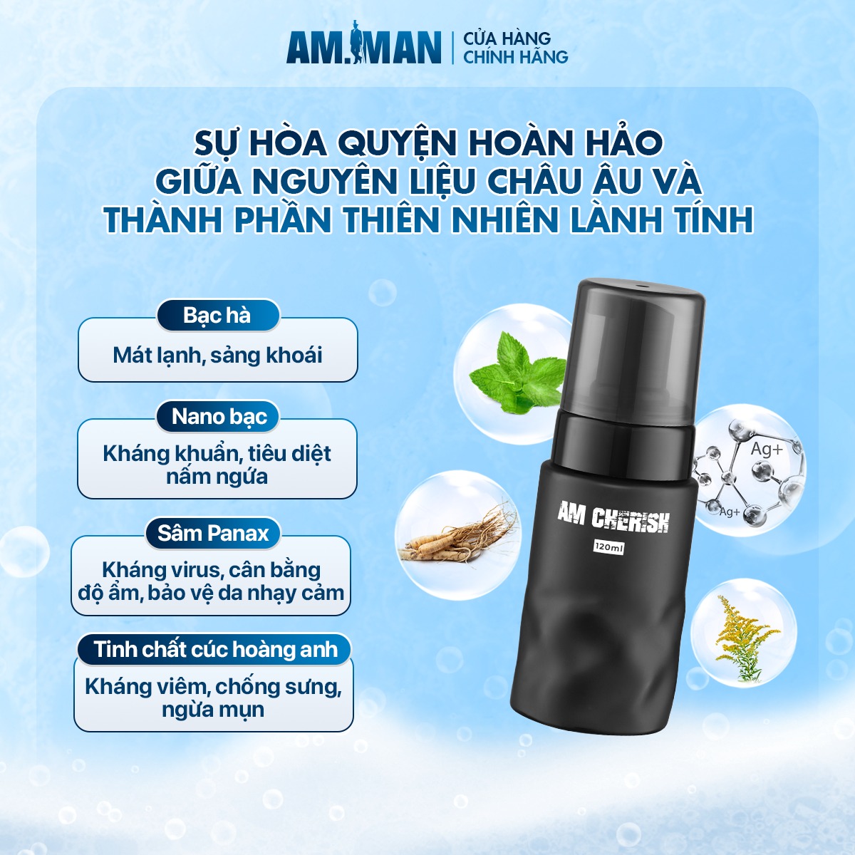 Dung dịch vệ sinh nam AM-MAN AM CHERISH 120ml dạng bọt hương nước hoa cao cấp