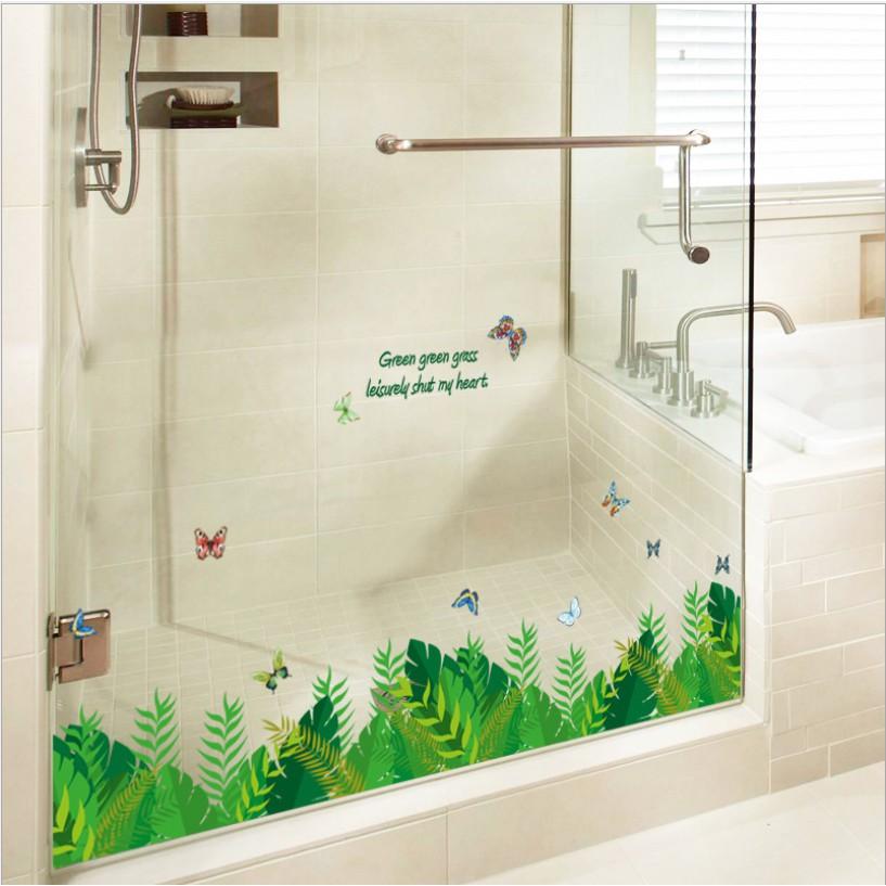 Decal trang trí chân tường - Cỏ lá bắc âu cùng bướm