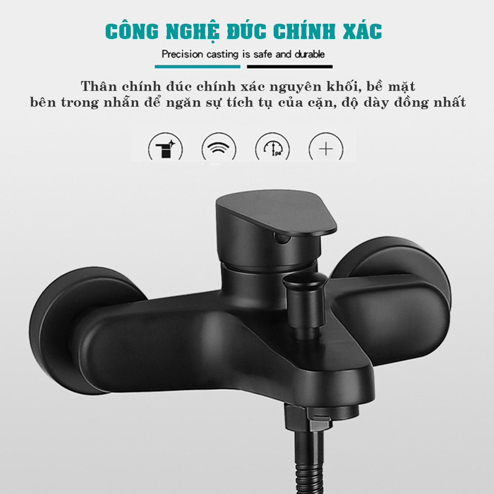 Bộ vòi hoa sen tắm nóng lạnh đen CHÍNH HÃNG KAMA ST07 - Củ sen inox 304 sơn đen chịu nhiệt cao cấp, thiết kế sang trọng, đa chức năng, có kệ để dầu gội phòng tắm.