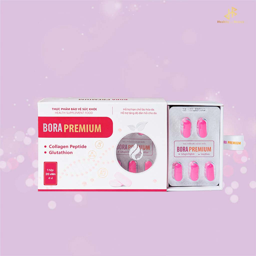 Viên uống trẻ hóa và trắng da Bora Premium hộp 20 viên