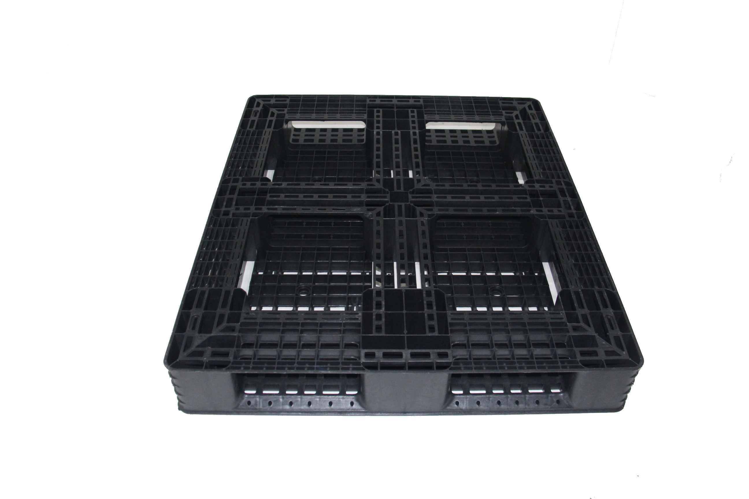 Pallet Nhựa Khôi Việt 1200 × 1000 × 150mm chân 4 thanh giằng màu đen