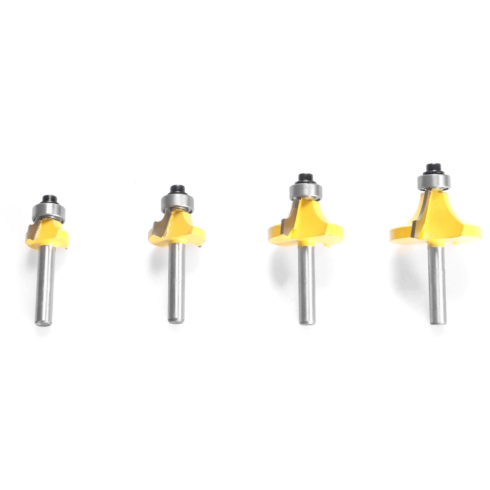 4Pcs Woodworking Round Over Edging Router Bit Set 8mm 1/2'' and 1/4'' Shank Optional