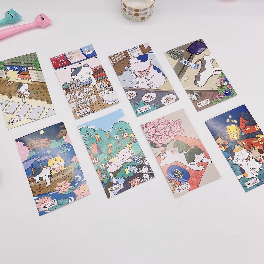 Bưu thiếp mèo Nhật Bản set 8 miếng dễ thương Postcard mèo Nhật Bản Guden Stationery