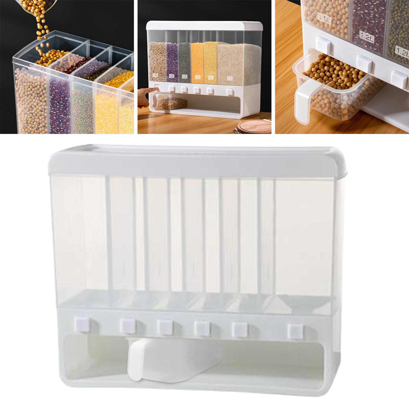 6 Grid Dry Food Dispenser Food Container Rice Dispenser for Countertop Cupboard Cabinet