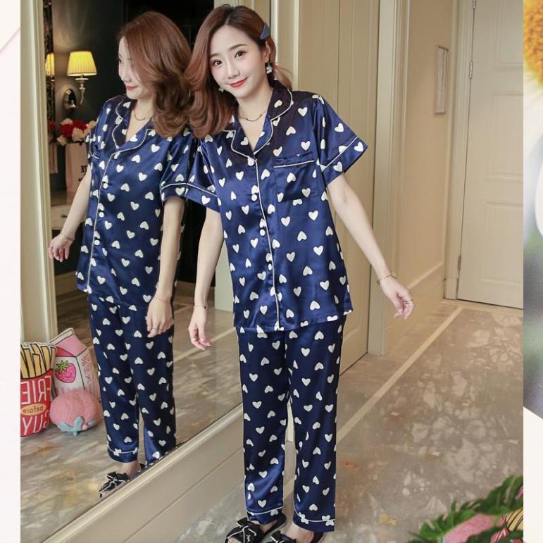 Đồ bộ dài nữ ️ ̀  ̂́ ️ Bộ Pijama lụa đẹp quyến rũ, áo ngắn tay, quần dài, dáng ngọt ngào B56A