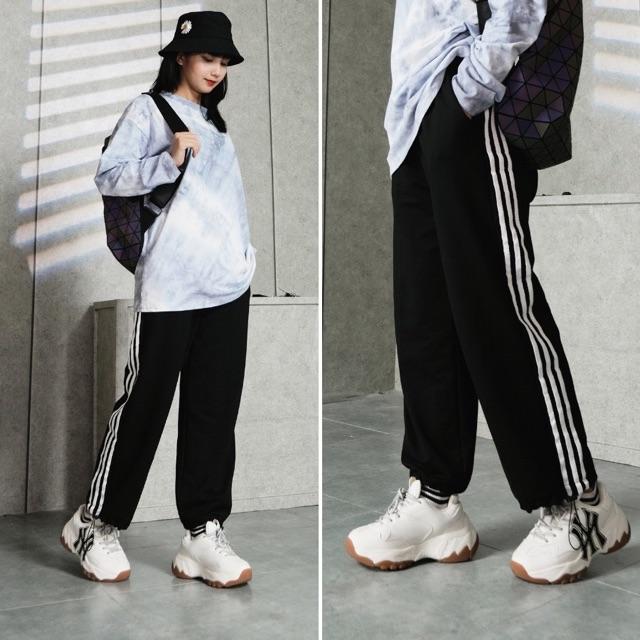 Quần joggers nữ ba sọc ống rộng chất siêu đẹp