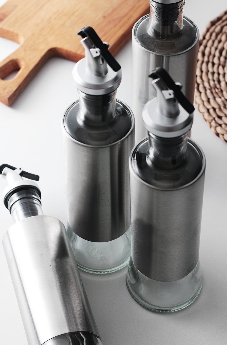 Chai rót dầu ăn, nước tương thủy tinh bọc Inox 304 cao cấp 300ml bằng thủy tinh chai hũ lọ gia vị dụng cụ nhà bếp tiện ích VANDO