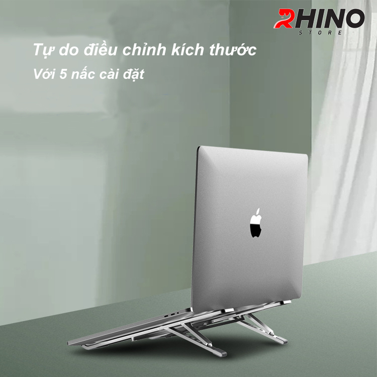 Giá đỡ Laptop, cho ipad, cho macbook tản nhiệt Rhino KL102, kệ đỡ máy tính nhôm cao cấp, gấp gọn, tặng kèm túi đựng - Hàng chính hãng