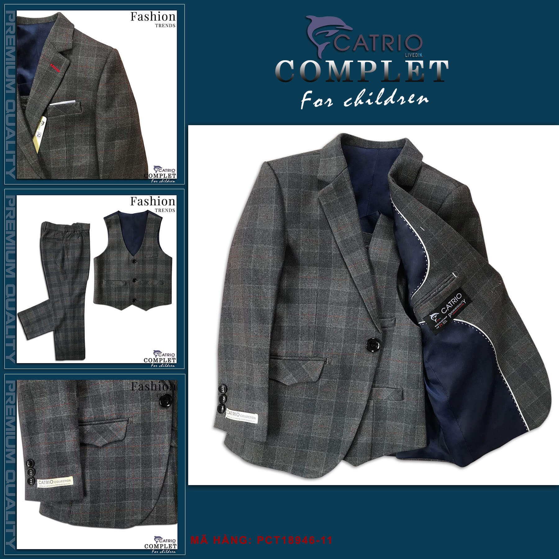 BỘ ĐỒ VEST BÉ TRAI CATRIO PCT18946/11 LÀ COMPLE TRẺ EM TỪ 8 TUỔI ĐẾN 12 TUỔI THUỘC BST QUẦN ÁO TRẺ EM CATRIO MÙA TIỆC CƯỚI LỄ TẾT SANG TRỌNG NĂM 2021