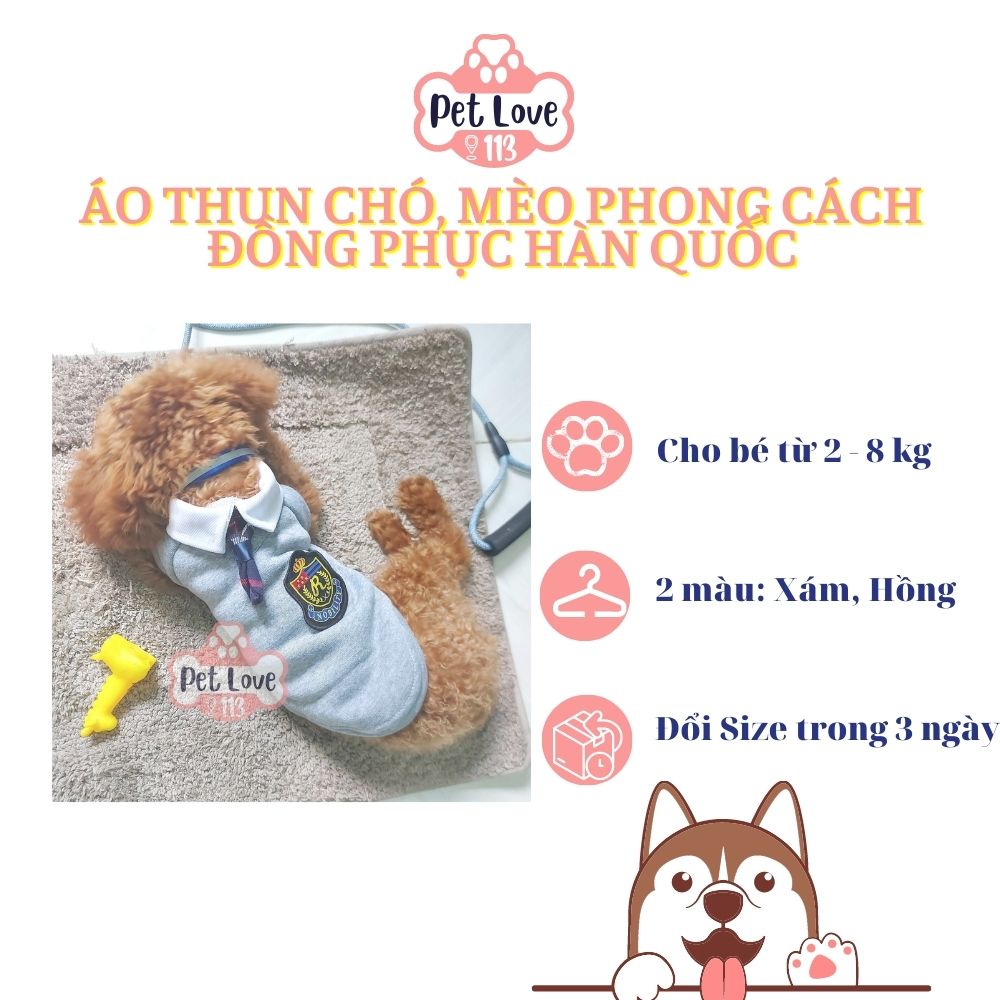 Quần áo cho chó, mèo/ Quần áo cho thú cưng phong cách đồng phục Hàn Quốc cực yêu - Cho bé từ 2-8 kg