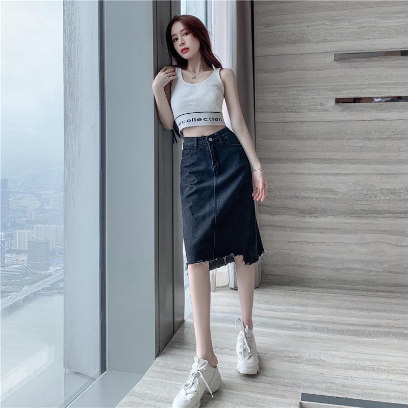 Váy Jean Cạp Cao Rách Gấu Phong Cách Thời Trang