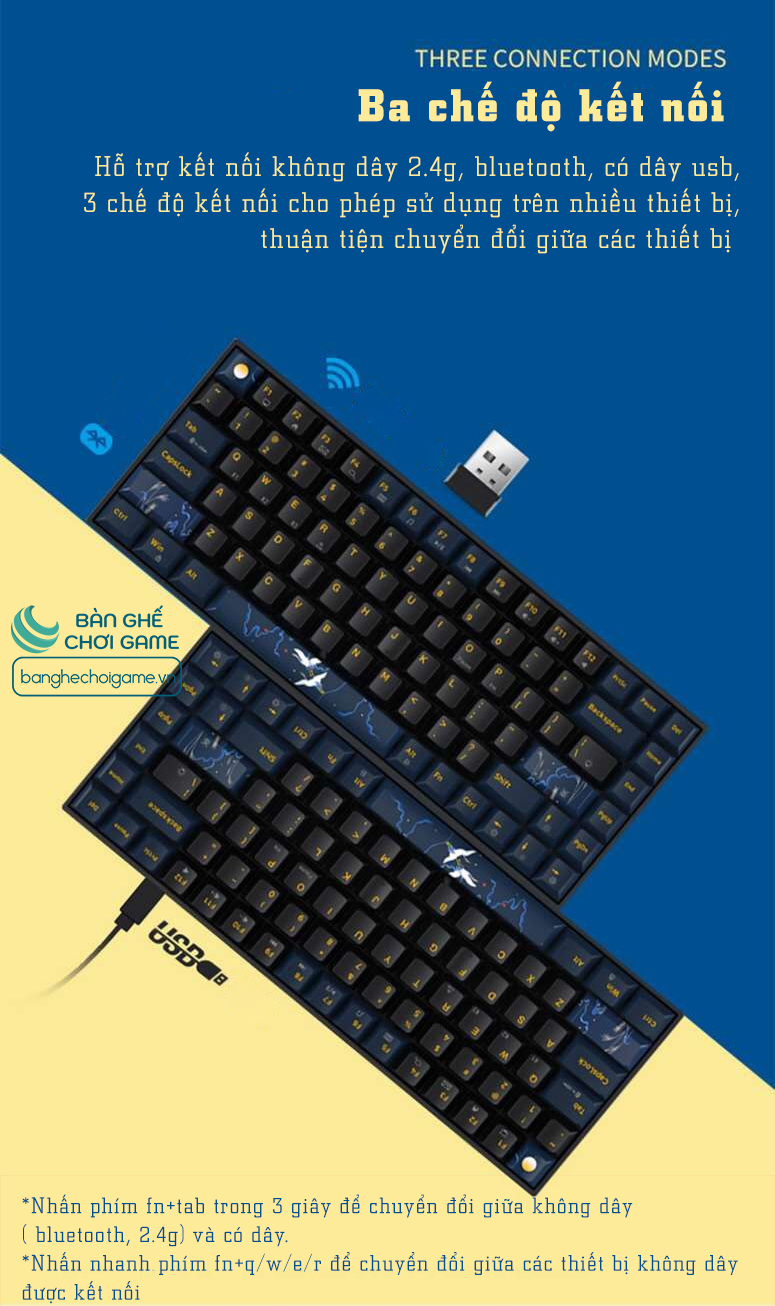 Bàn phím cơ không dây Newmen GM840 Pro Hạc Trăng Mây / Gateron G-Pro/ Hot Swap - Hàng chính hãng