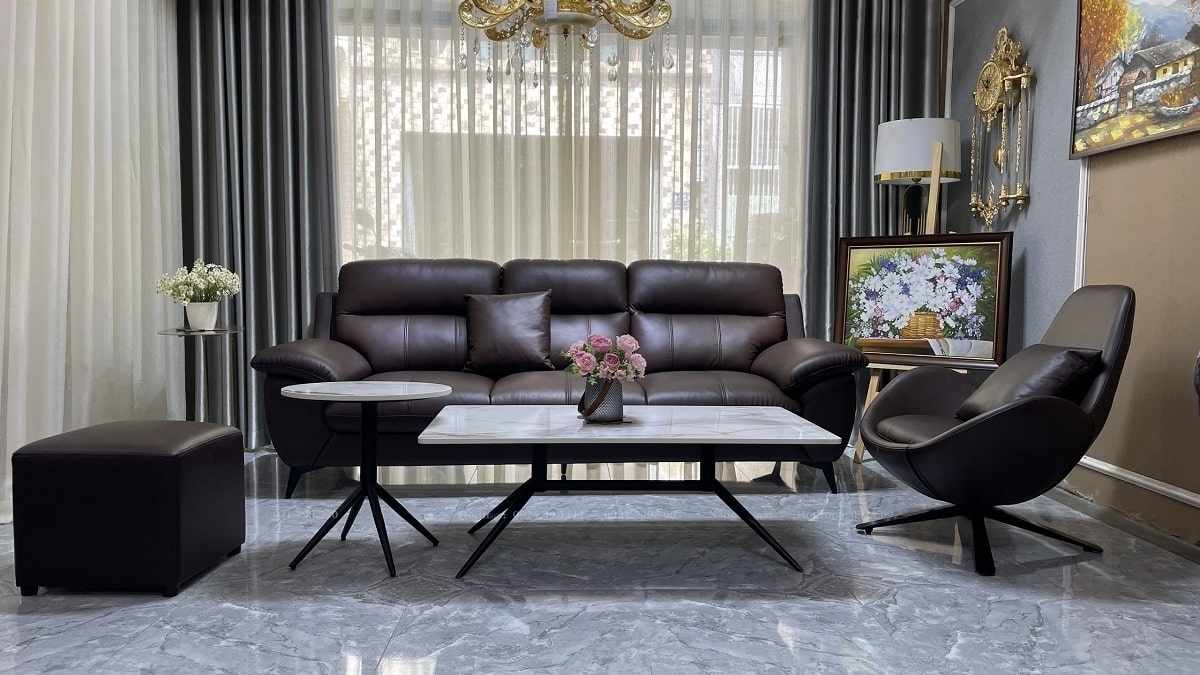Combo ghế sofa da bò Italy Juno sofa màu nâu – SFCT01 2m hàng cao cấp chuẩn da bò nhập khẩu Ý
