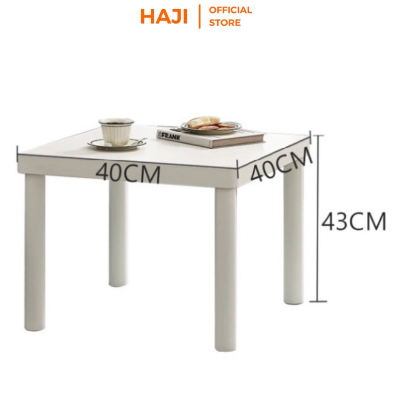 Bàn trà hình vuông, bàn decor, bàn cafe chân sắt trắng kiểu dáng hàn quốc, thương hiệu HAJI - GM110