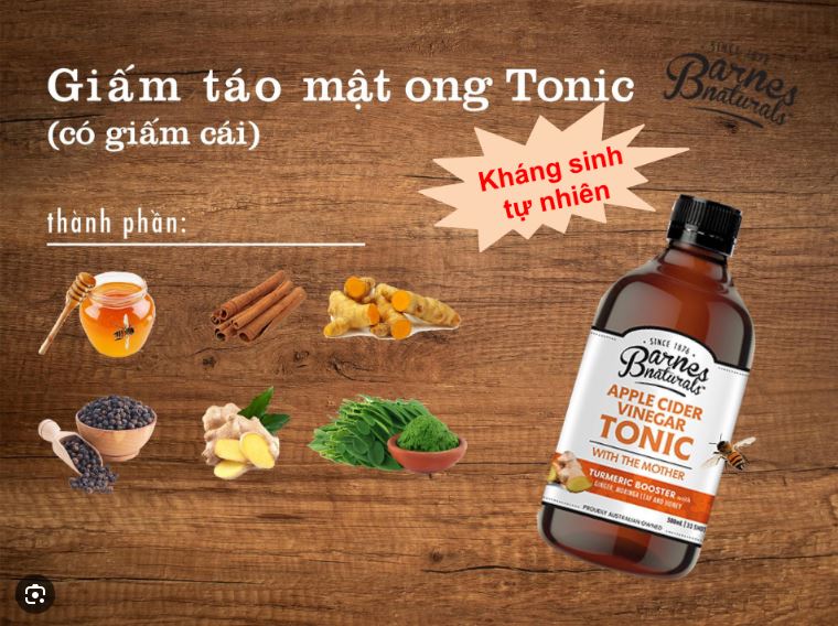 Giấm táo mật ong tonic có giấm cái kháng sinh tự nhiên Barnes Naturals 500ml
