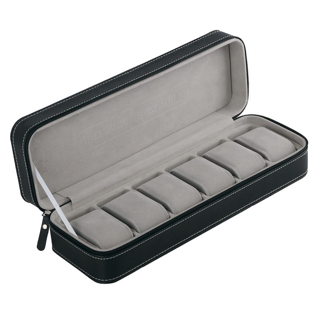 Prettyia Black PU Leather Watch Display Storage 6 Sot Travel Zipper Case