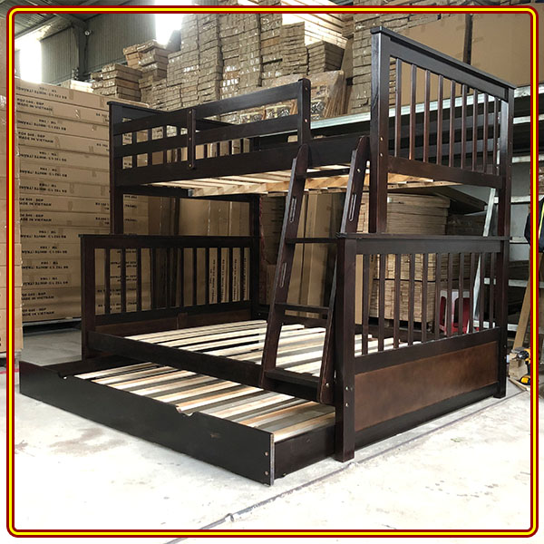 Giường 3 tầng màu nâu Tundo trên 1m2 dưới 1m4
