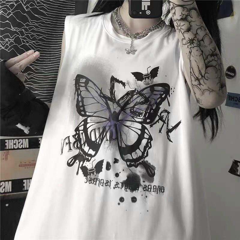 Áo thun cotton nam nữ 3 lỗ siêu đẹp chất thun dày mịn cao cấp Nữ tank top Form Rộng Unisex, Áo tank top 3 lỗ thun cotton cao cấp in bướm Ulzzang- áo thun Unisex form rộng in bướm chất cotton dày mịn - áo phông