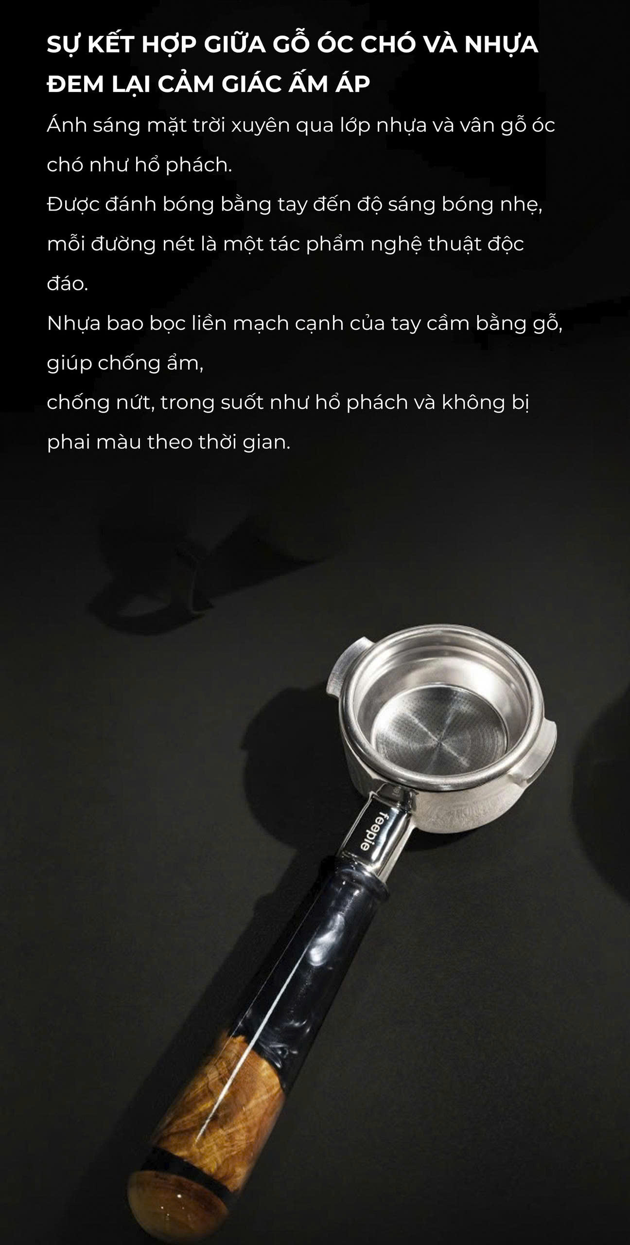 Tay cầm espresso không đáy kết hợp của gỗ và nhựa cây tư nhiên FEEPIE