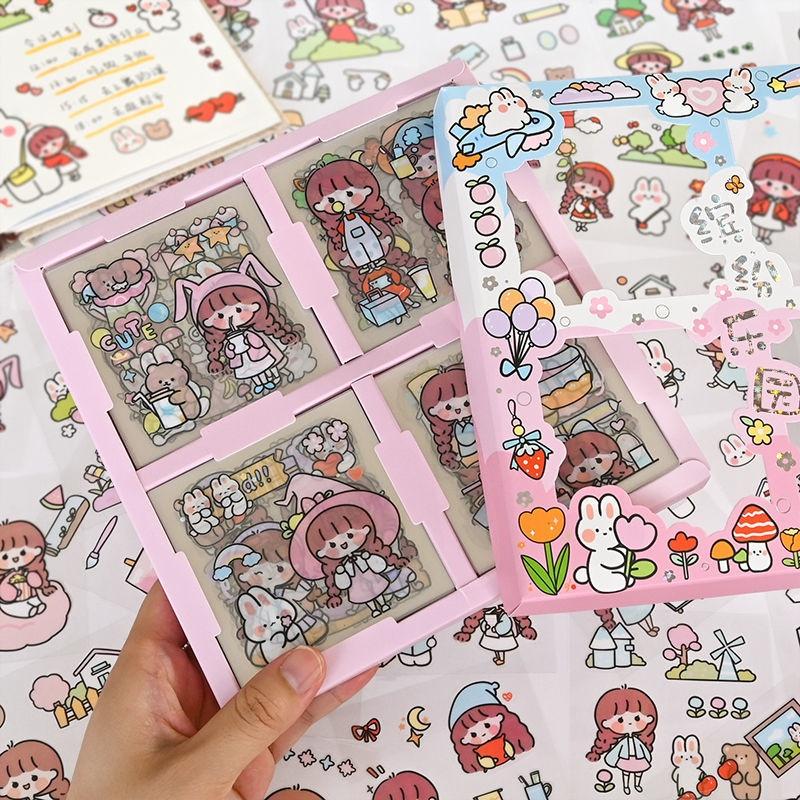 Set 100 sticker cute trang trí sổ tay cô gái 7,5cm x 7,5cm PET chống nước ST32