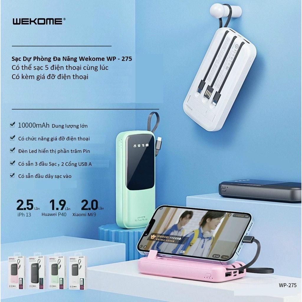 Sạc dự phòng WEKOME 275 10000mah đa cổng sạc , kèm dây, tích hợp giá đỡ điện thoại - Hàng nhập khẩu